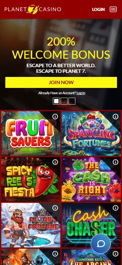 Planet 7 Oz Casino mobile browser experience