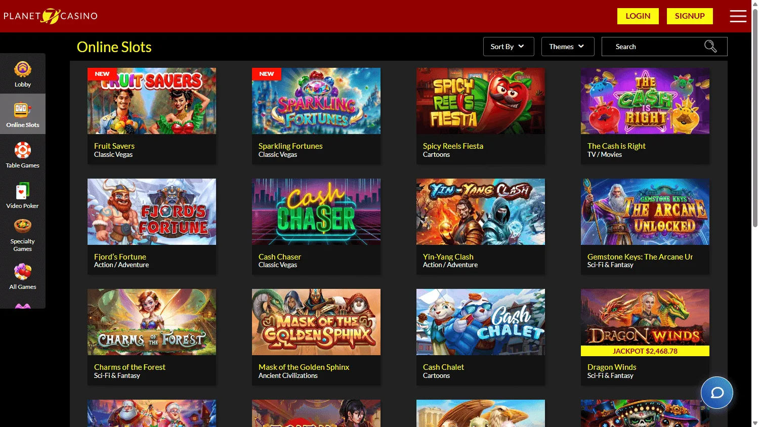 Planet 7 Oz Casino game library on desktop
