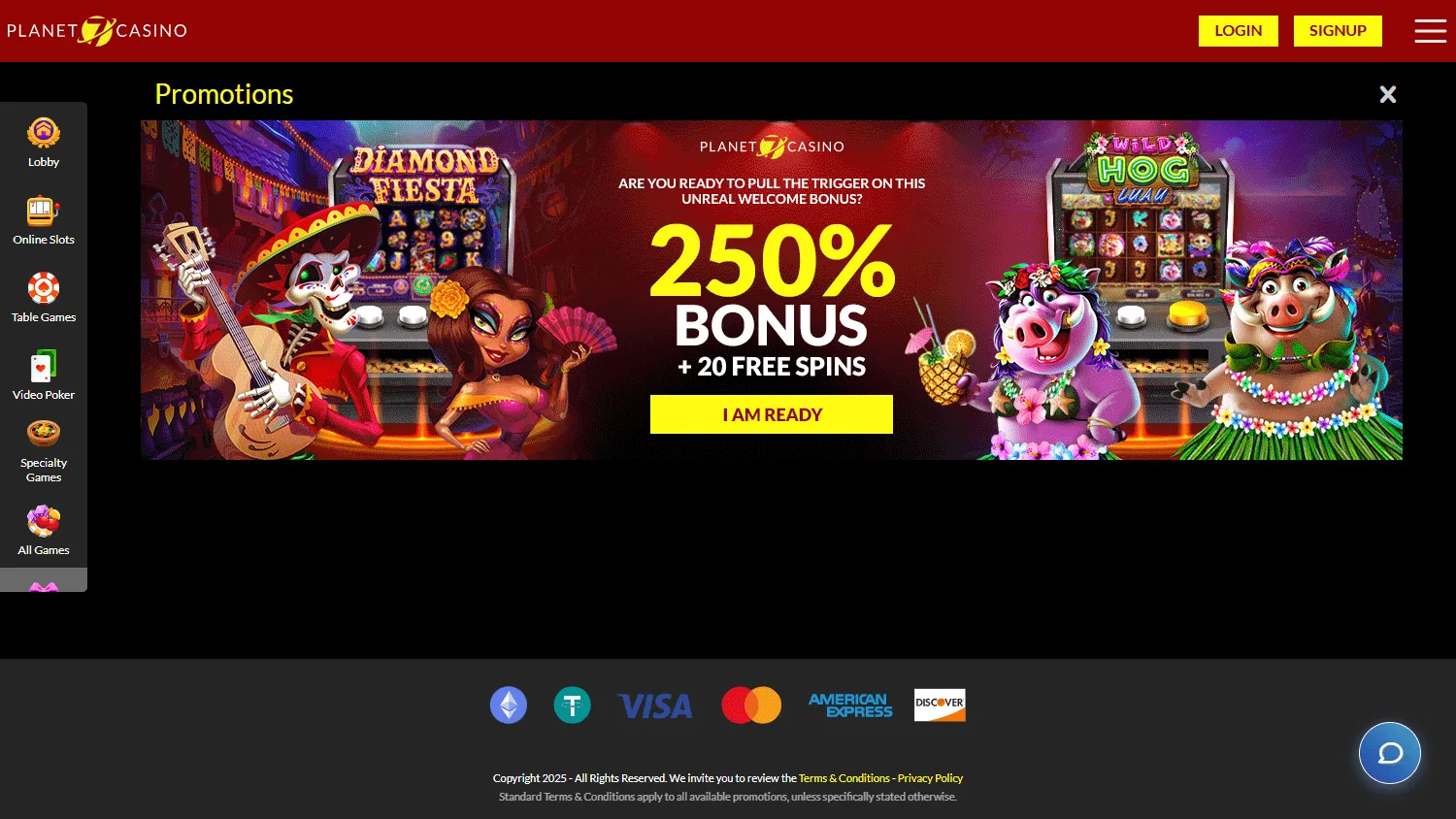 Planet 7 Oz Casino promotions on desktop